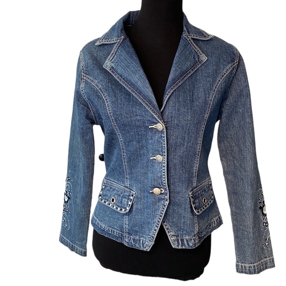 Ethyl Vintage Denim Embellished Fitted Denim Jacket Size Small - Picture 1 of 9